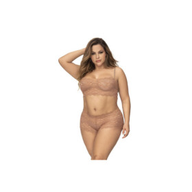 Ensemble 2 pièces en dentelle grande taille, top à bretelles et shorty couleur taupe 